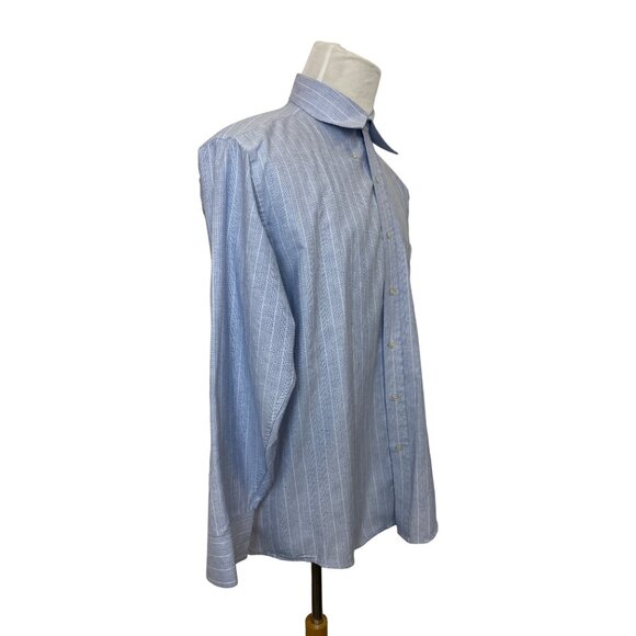 Manhattan Men's Blue and White Striped Long Sleeve Button Down Shirt Sz 32-33 - Picture 2 of 9